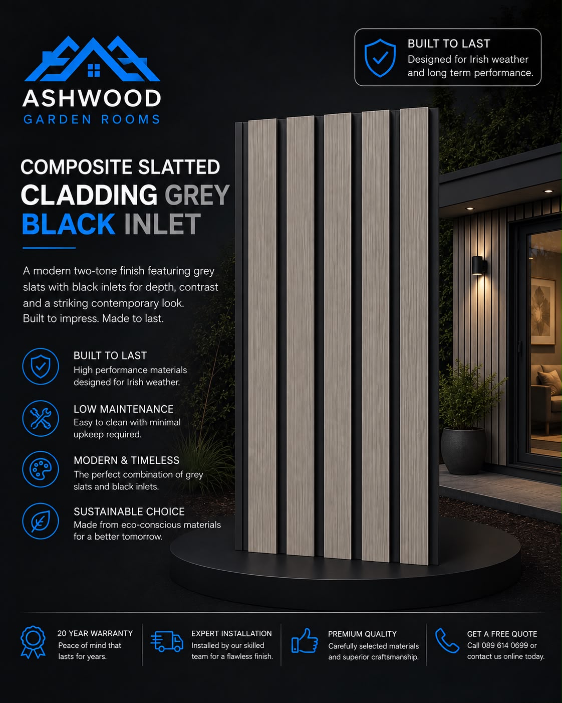 Composite Slatted Grey & Black Inlet cladding