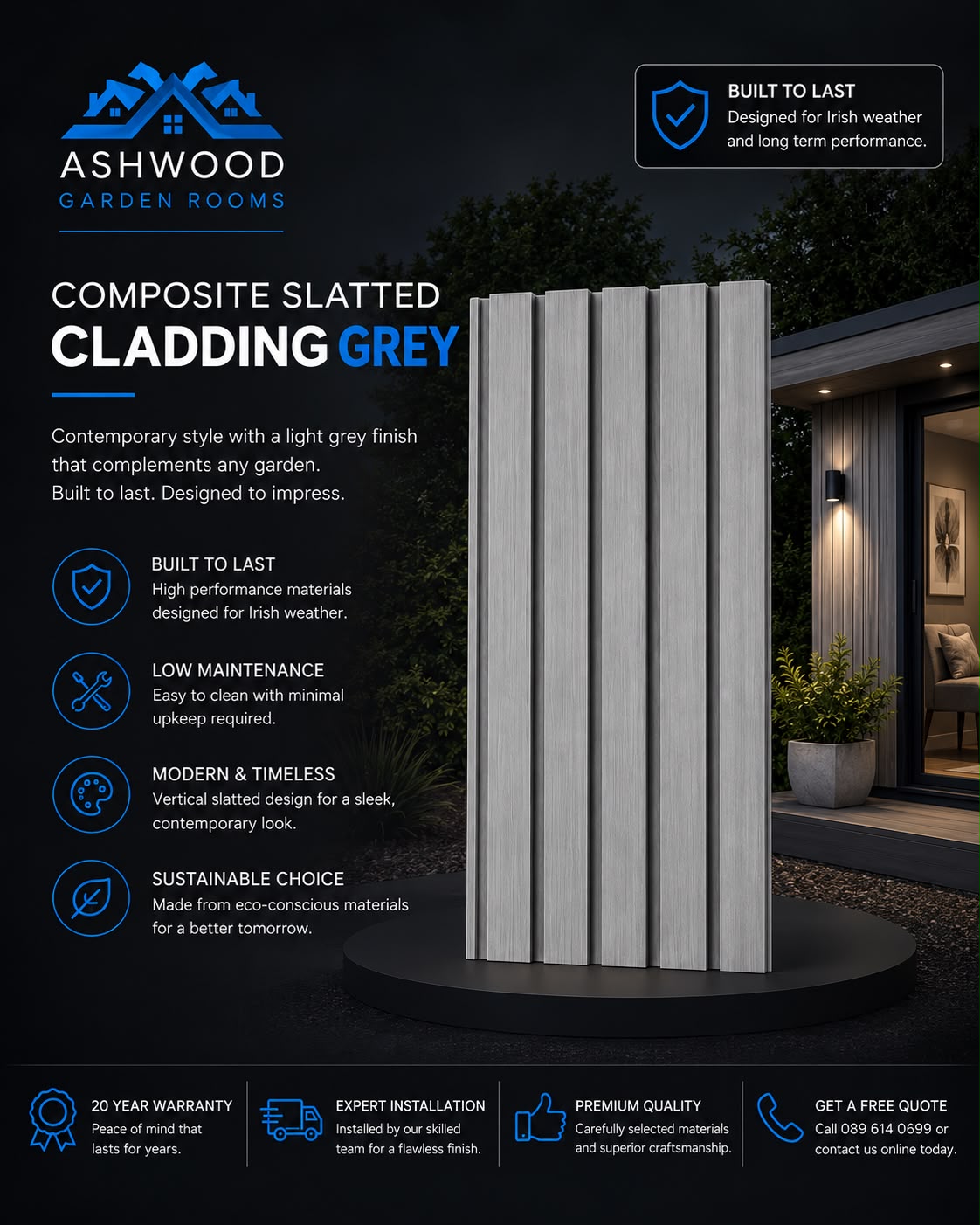 Composite Slatted Grey cladding
